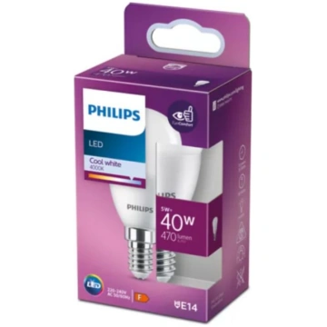 PHILIPS LED 40W P45 E14 Auksti balta 4000K matēta 