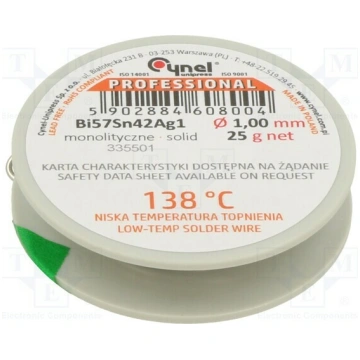 Tin; lead free; Bi57Sn42Ag1; 1mm; 25g; reel; Flux: