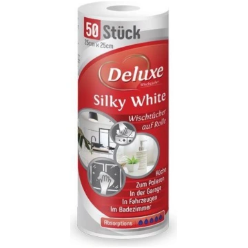 Deluxe zīdaini baltas auduma salvetes rullī 50 gb