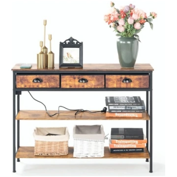 FurnitureR Console Sofa Table with Sockets, USB Po