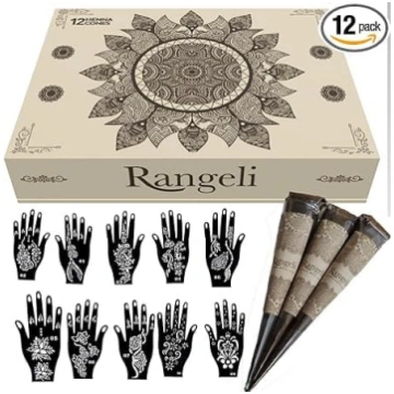 100 % dabīgi hennas konusi ar trafaretu komplektu,