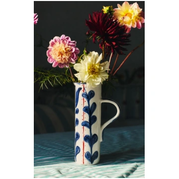 Blue Hand-Painted Ceramic Pitcher Vectors & Roses