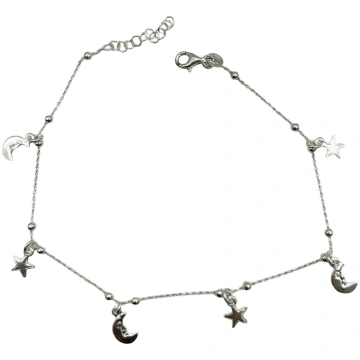 Sterling Silver Star and Moon Anklet - Adjustable 