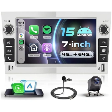 VECHTEL 4G + 64G auto radio Android 15 sudraba krā