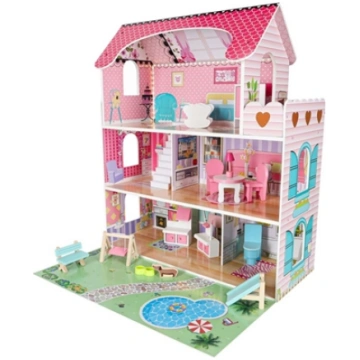 RoGer Wooden Dollhouse with LED 70cm Pink 59030397