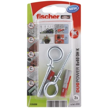 FISCHER Dībeļi "DUOPOWER" ar O formas āķi 5x25, 8 