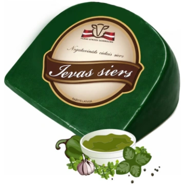 Ievas siers gabaliņš vaskā ar pesto