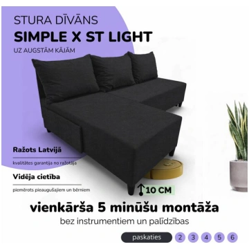 Stūra izvelkamais dīvāns-gulta Simple X St Light, 