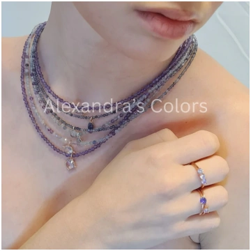 Lilac and Aquamarine Drop Bracelet, 925 Silver - Z