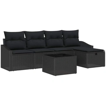 vidaXL 6-Piece Garden Sofa Set with Cushion Black 