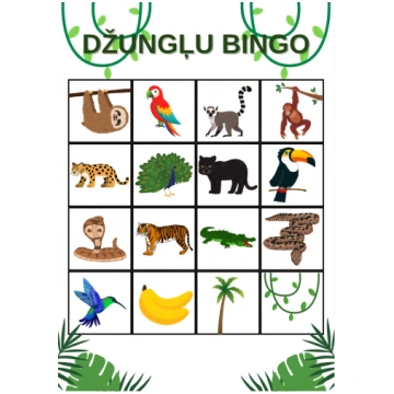 Džungļu bingo - Mācību materiāli Pirmsskola