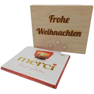 Koka dāvanu kaste "Frohe Weihnachten" ar gravējumu