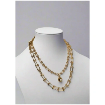 Belle Curved Ball Drop Gold Chain Layered Necklace