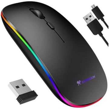Dunmoon 21843 bezvadu datorpele, klusa, RGB, melna