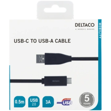 DELTACO USB 2.0 kabelis Type C - Type A vyriškas 0