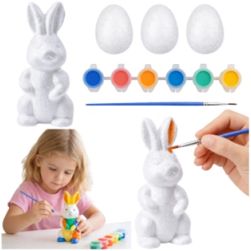 Easter Set Styrofoam Eggs 3pcs Bunny Figurine Pain