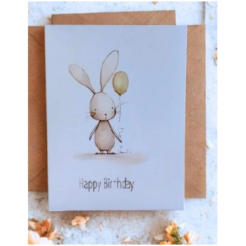 Apsveikuma kartiņa “Happy Birthday Zaķis” ar aplok