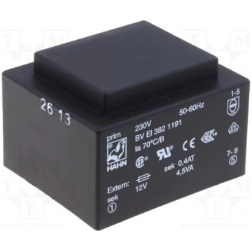 Transformators 220V=>12V, 370mA, 4.5VA, 40.6x34.9x