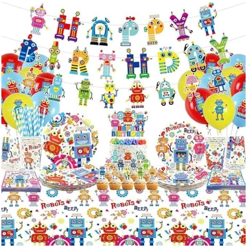 Robotu dzimšanas dienas svinību rotājums - laimīga