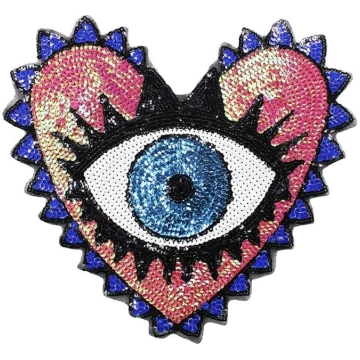 Sequins Heart Eye Design Patches Sew on Jacket Bac