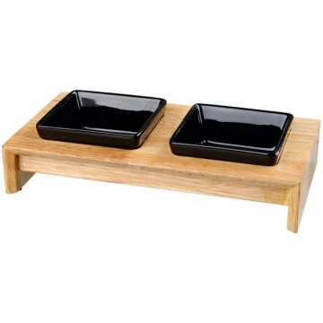 Bowl set, ceramic/wood, 2 × 0,2 l/10 cm/28 × 5 × 1