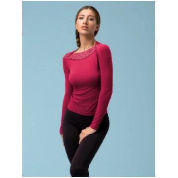 BOAT NECK BLOUSE WITH LACE SANGRIA