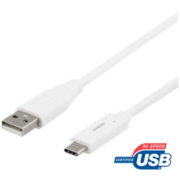 DELTACO USB-C ar USB-A kabeli, 2m, 3A, USB 2.0, ba