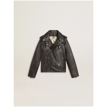 Boys’ biker jacket in distressed leather Golden Go