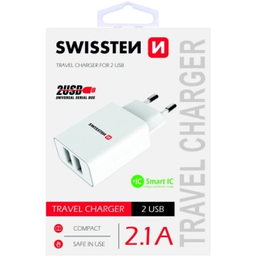 Telefona lādētājs Swissten, USB/AC/DC, balta krās