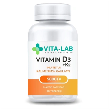 VITA-LAB VITAMĪNS D3 5000 + K2 200 µg, 90 tabletes