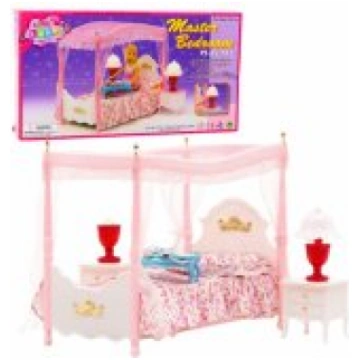 LEAN Toys Doll Furniture Set: Canopy Bed, Nightsta