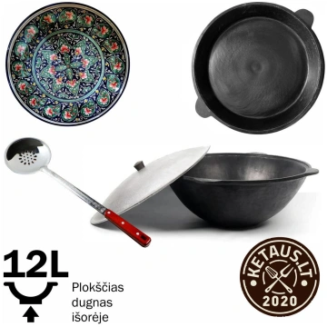 Uzbeku pulēts katls 12l (Namangan) plakans dibens 