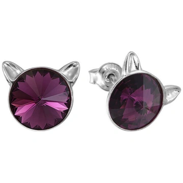 Bērnu sudraba auskari "Kaķis (Amethyst)" ar Swarov