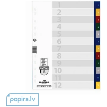 Dokumentu sadalītāji Durable INDEX 1-12, A4, PP, k