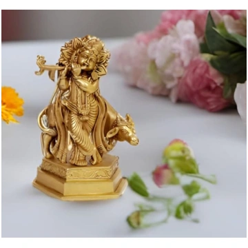 Misiņa statuete Kungs Krišna ar govi, Indijas suve