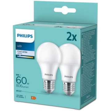 PHILIPS LED 60W A60 E27 Auksti balta 4000K matēta 