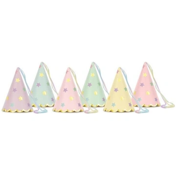 Svētku cepures Pastel zvaigznes, 6 gab Partydeco