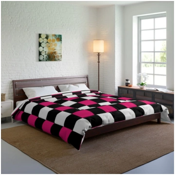 Pink,Black & White Checkered Comforter