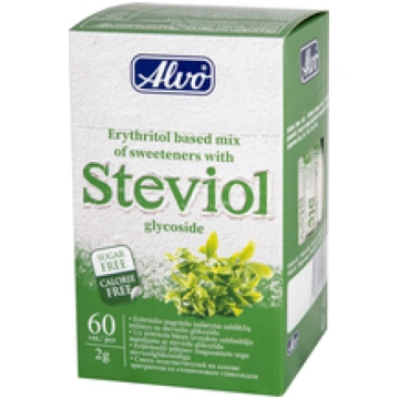 Cukura aizstājējs stēvija, Alvo, 2g x 60 gab