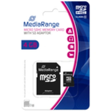 SD MicroSD Card 4GB MediaRange SD CL.10 inkl. Adap