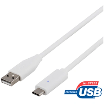 USB 2.0 cable, Type C - Type A ha, 0.5m, white DEL