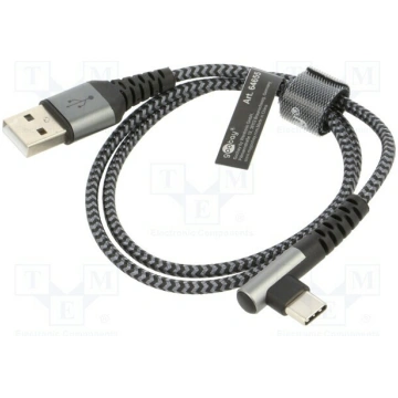 Cable; USB 2.0; USB A plug,USB C angled plug; 0.5m