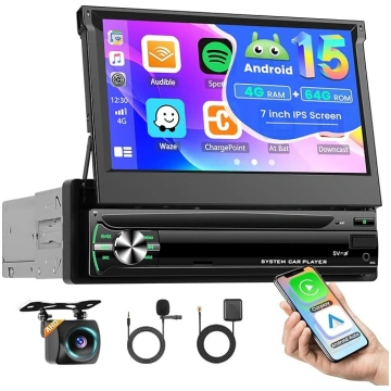 Hikity Android auto radio, 1 DIN ar satelītnavigāc