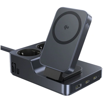 6v1 bezvadu uzlādes stacija USB-A USB-C 2x maiņstr