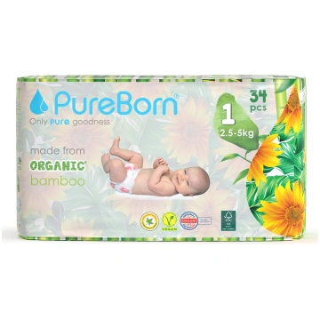 PureBorn autiņbiksītes ar klipšiem 1. izmērs Singl