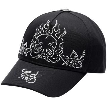 Cepur izliekta melns regulējams Flaming Skull no E