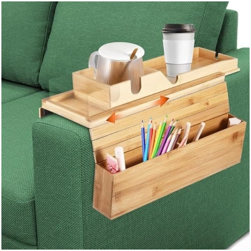 Sofa Armrest Tray Flexible Wooden Bamboo Drink Hol