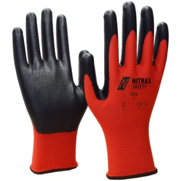 Nitras nylon gloves, red / black, EN 388 NIT3510-1