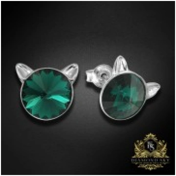 Bērnu sudraba auskari "Kaķis (Emerald)" ar Swarovs
