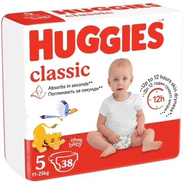 Huggies Classic autiņbiksītes, 38 gab., 5. izmērs